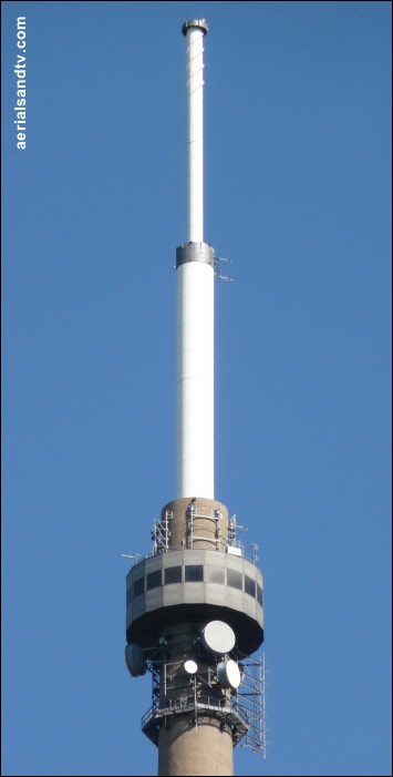 Top of Emley Moor transmitter text 701H L5 41kB