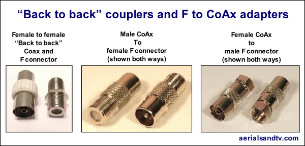 CoAx and F connector back to backs and adapters 600W L5