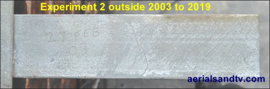 Damaged galvanised finish corrosion tests 2003 to 2019 550W L10