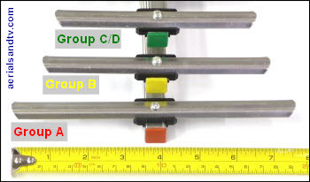 Grouped TV aerial front element lengths 350W L5