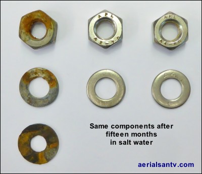 Plated washers & nuts v stainless corrosion tests 15 months 400W L10