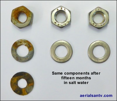 Plated washers & nuts v stainless corrosion tests 15 months 400W L10 Plated washers & nuts v stainless corrosion tests 15 months 400W L10