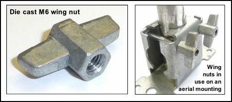 Wing nuts in use on a 2 way surface bracket 477W L5