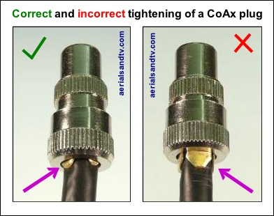 Correct and incorrect tightening of a CoAx plug 392W L5