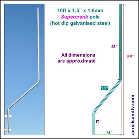 10ft x 1.5in diameter x 1.6mm wall thickness hot dip galv steel Supercrank pole 500W L10