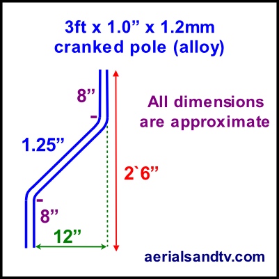 3ft cranked alloy pole 1.0in diameter x 1.2mm wall 401Sq L5