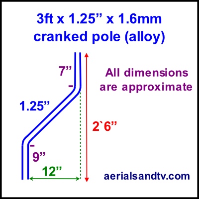 3ft cranked alloy pole 1.25in diameter x 1.6mm wall 401Sq L5