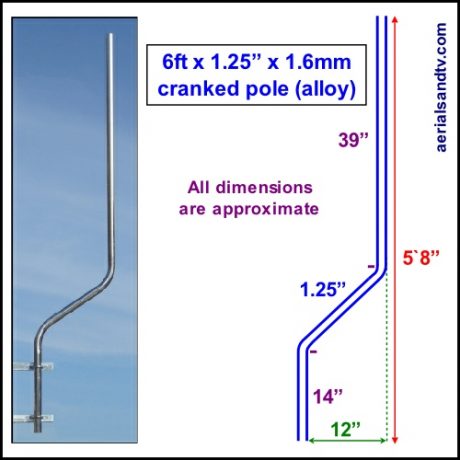 6ft x 1.25in diameter x 1.6mm wall thickness cranked alloy pole 500Sq