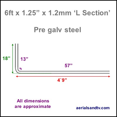 6ft x 1.25in x 1.2mm pre galv steel L Section pole 400Sq