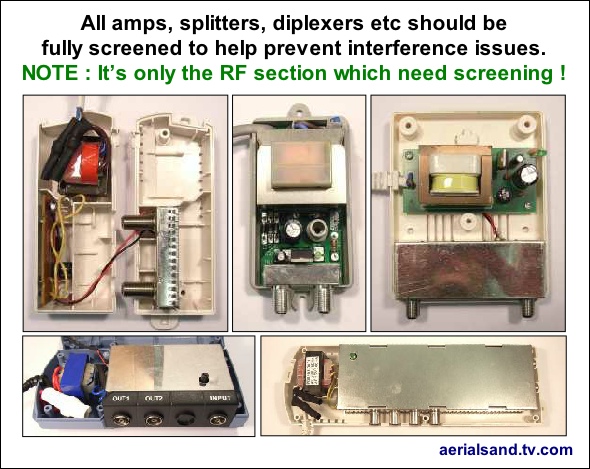 All amplifiers and splitters should be screened to reduce interference 590W L5