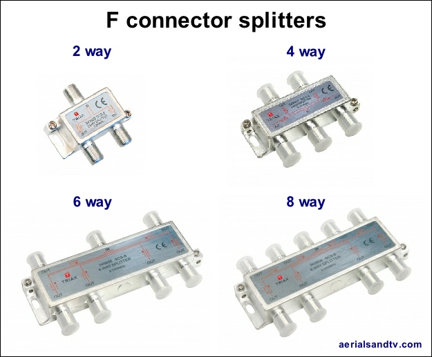 F connector splitters 2 4 6 and 8 way 625W L5