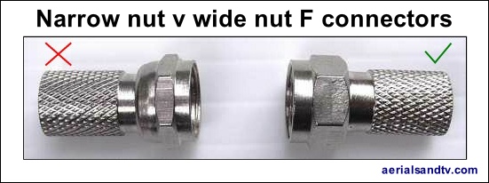 F connector with wide nut v narrow nut 206H L5