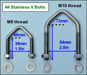 Stainless V bolts 1.5in and 2.0in 301W L10