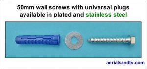 50mm wall screws with universal plugs available in plated or stainless 469W L5