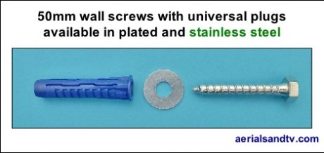 50mm wall screws with universal plugs available in plated or stainless 469W L5