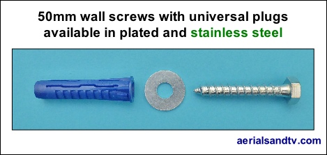 50mm wall screws with universal plugs available in plated or stainless 469W L5