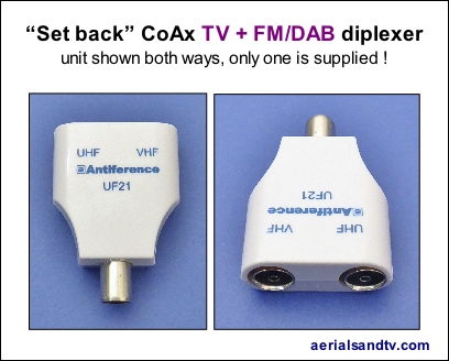 Set back CoAx TV + TV - FM diplexer 408W L5