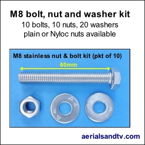 Stainless steel M8 bolt, nut and washer kit 300Sq L5