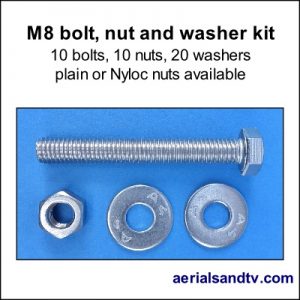 Stainless steel M8 bolt, nut and washer kit 400Sq L5