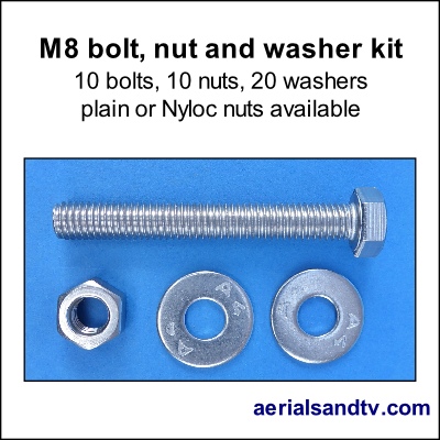 Stainless steel M8 bolt, nut and washer kit 400Sq L5