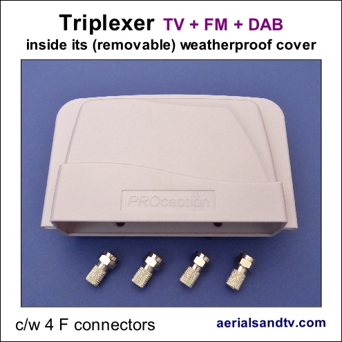 Triplexer TV + FM + DAB cw 4 F connectors 495Sq