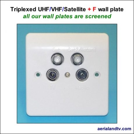 Wall plate Quad triplexed VHF-UHF-Satellite plus F conn 480Sq L5