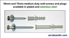 Wall screws and standard plugs 20mm and 75mm plated and stainless 449W L5