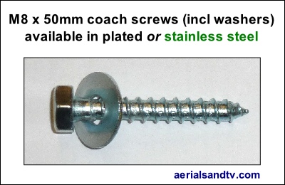 M8 x 50mm coach screws incl washers 400W L5