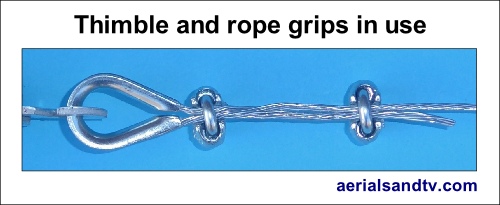 Thimble and rope grips in use on catenary wire 500W L5