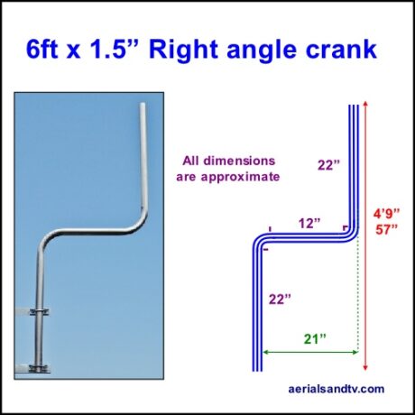 6ft x 1.5in diameter x 1.6mm wall thickness right angle cranked alloy pole 500Sq