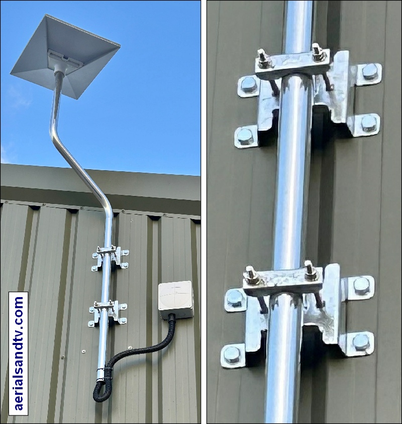 Use of low profile brackets to install a Starlink on a metal clad building 800W