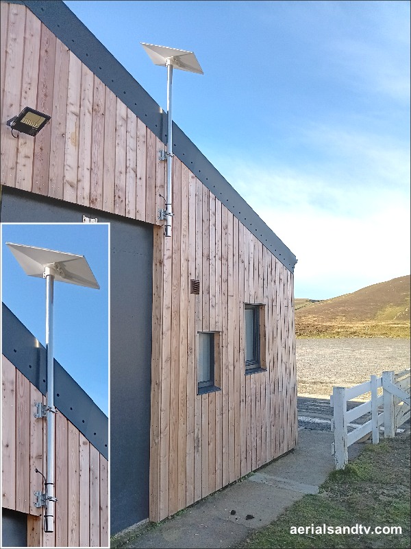 Fair Isle airfield Starlink install 6ft straight pole and low profile brackets 600W